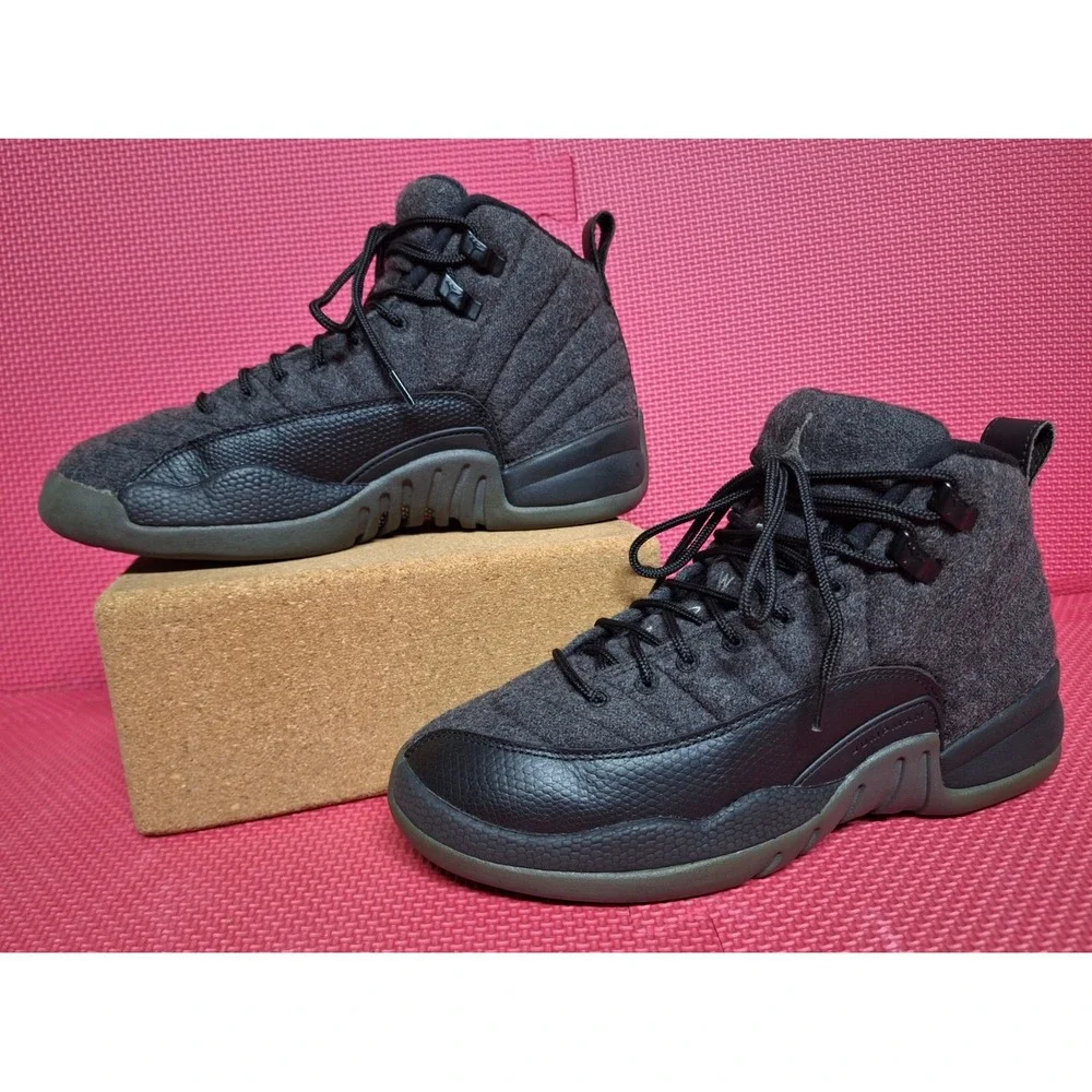 Nike Air Jordan 12 Retro Gray Wool Sneakers Shoes US Size 6Y Boys 852626-003